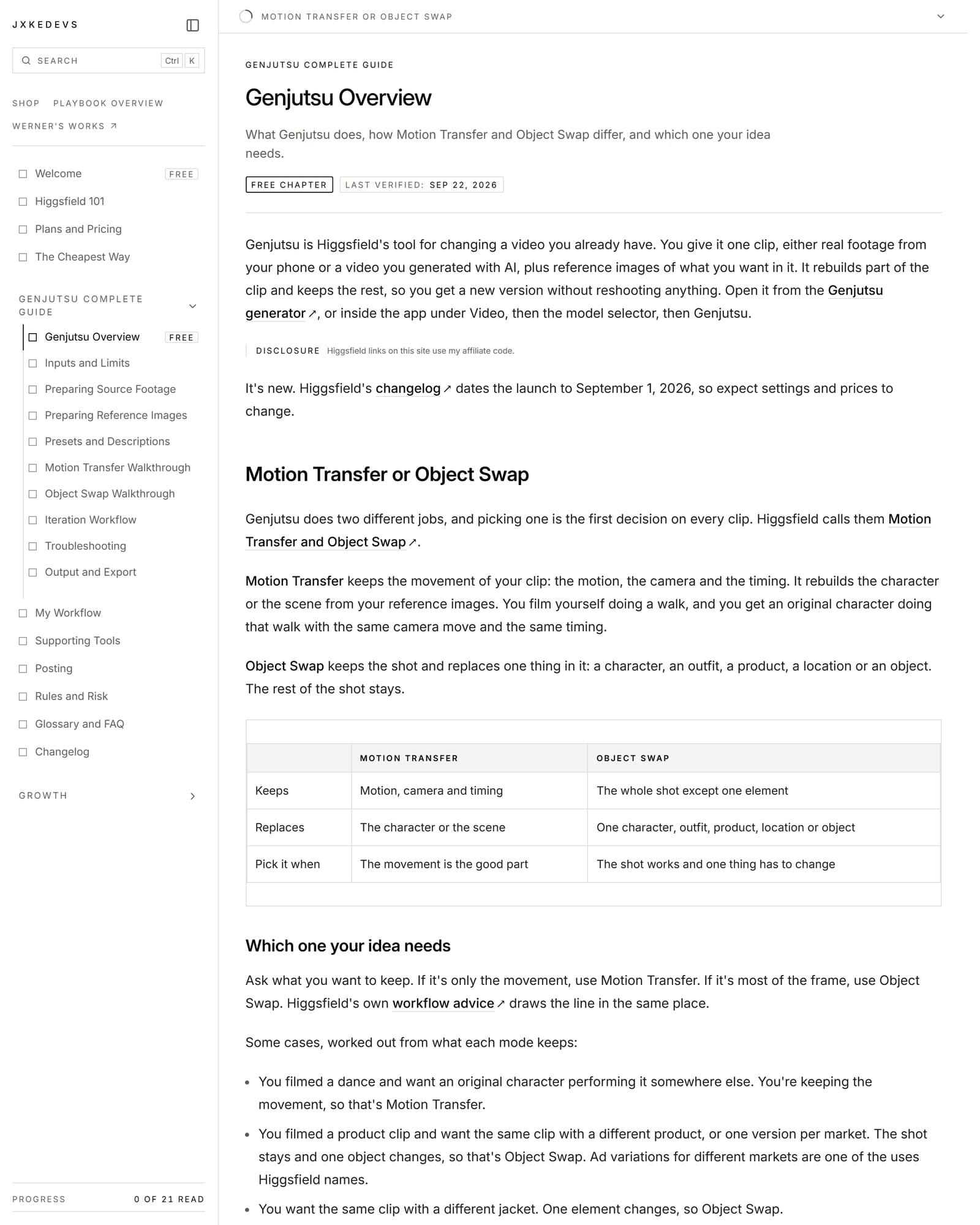 The guide reader open on the Genjutsu Overview chapter, with the chapter list on the left.